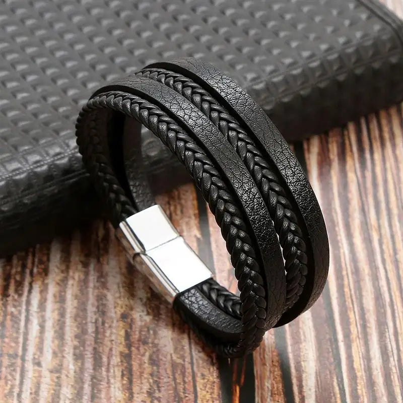 Classic Men's Leather Bracelet New Style Hand-woven Multi-layer Combination Accessory alternate view