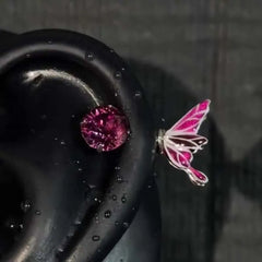 Sweet Cool Enamel Zircon Butterfly Stud Earrings for Women Punk Metal Shiny Crystal Pier detail view