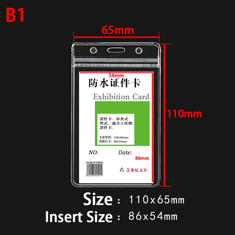 10pcs Waterproof Vertical/horizon Transparent PVC Plastic Work Zipper Badges ID Card Hol detail view
