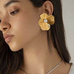 Punk Vintage Metal Petal Flower Stud Earrings Women Girls Trend 2025 Goth Geometric P alternate view