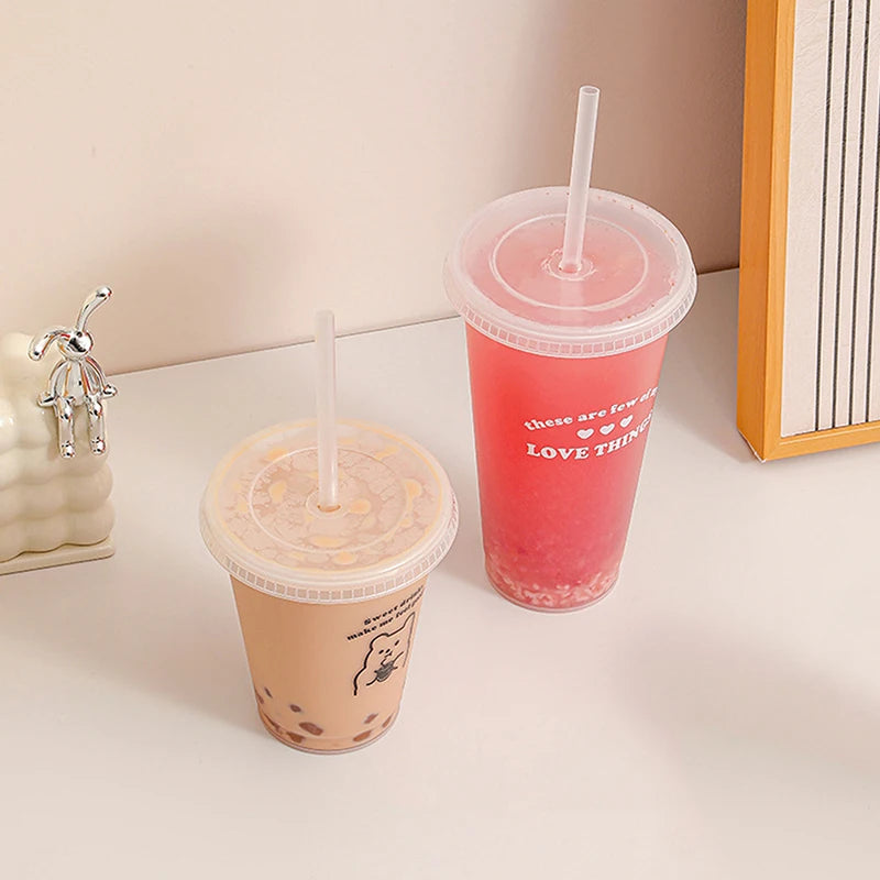 Kawaii Water Bottle For Coffee Juice Milk Tea Cute Plastic Cold Cups With Straw Lid Port detail view