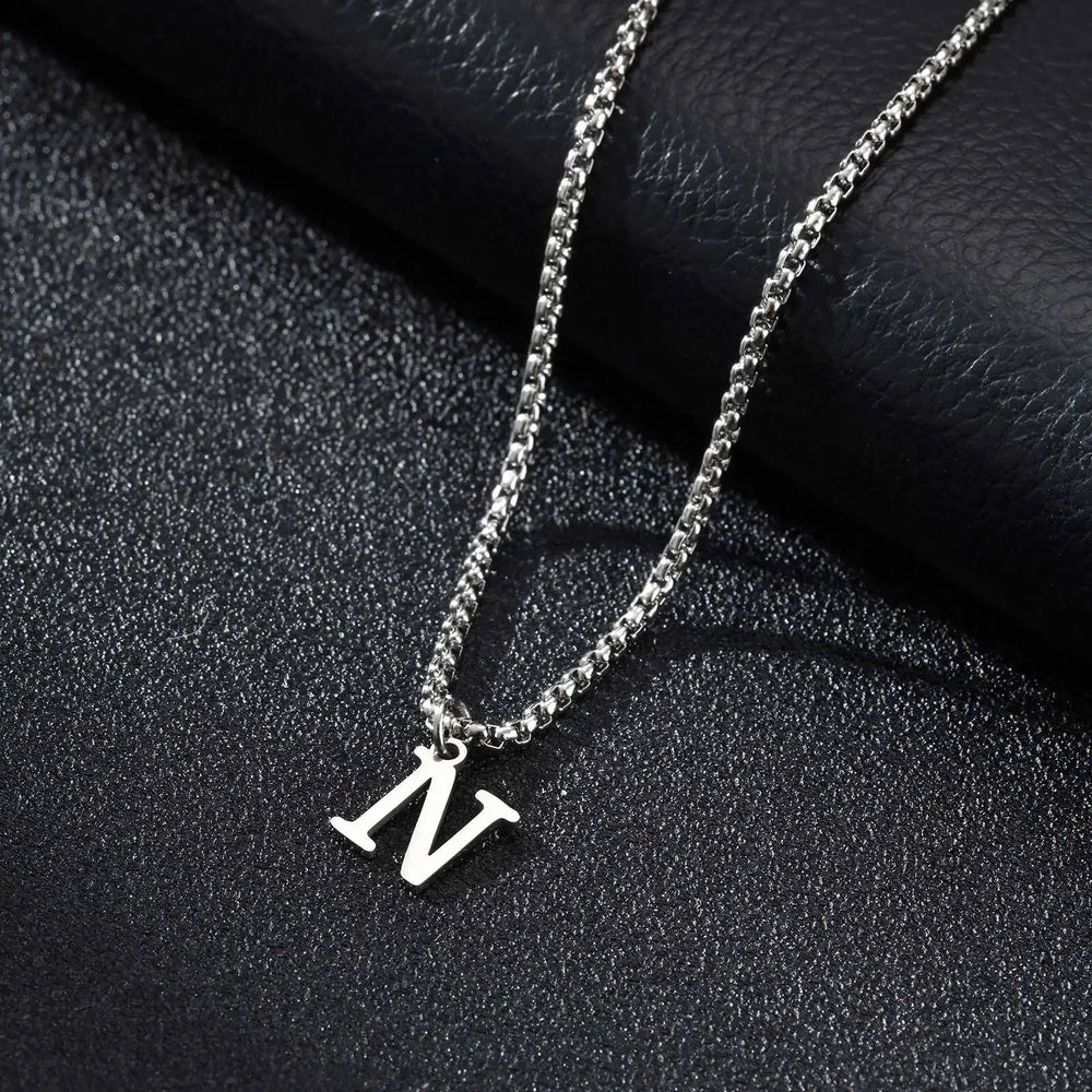 Minimal A-Z Initial Necklace for Men | Stainless Steel Letter Pendant detail view