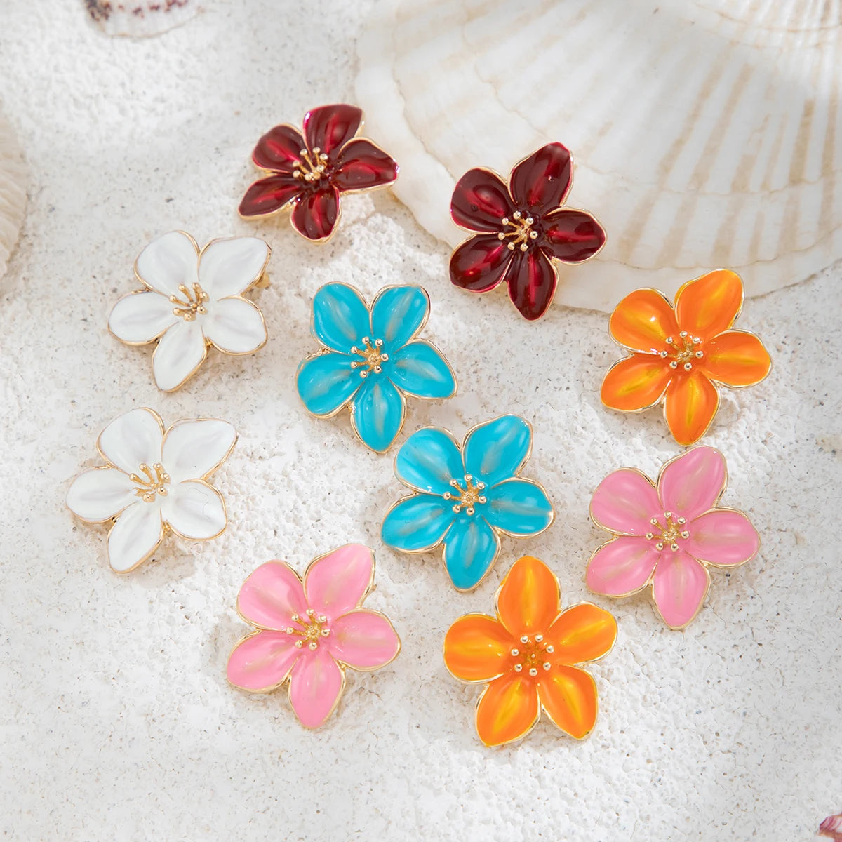 Drip Oil Flower Stud Earrings Women Vintage Colorful