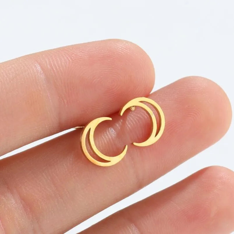 316L Stainless Steel Figure Earring Bicycle Key Crescent Moon Heart Lightening Skull alternate view