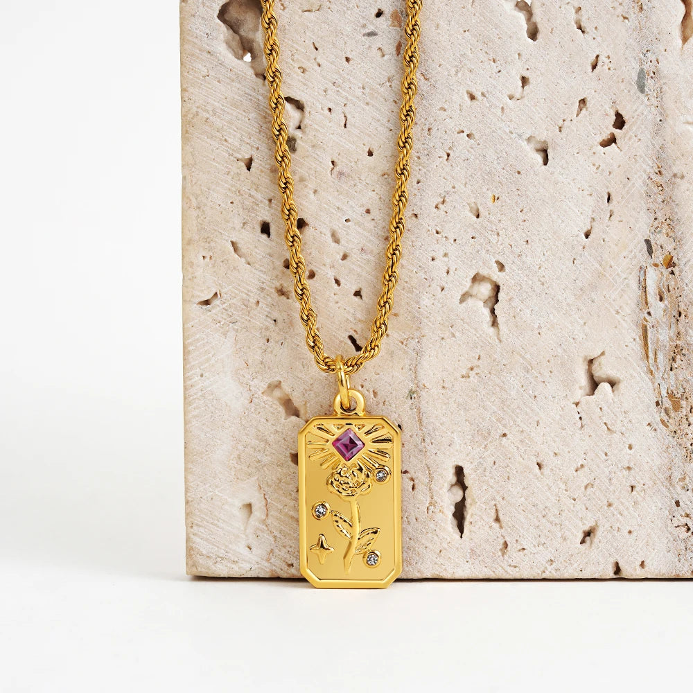 Vintage Gold Pendant Necklace | Hammered Moon Star Stainless Steel Jewelry alternate view