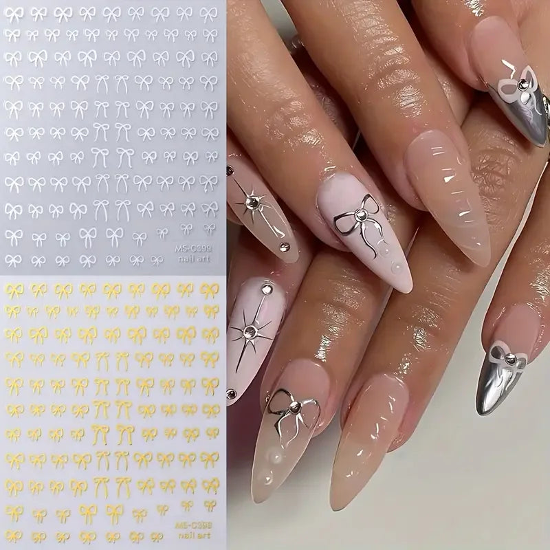 1/2pcs Black White Pink Mini Bowknot Design Nail Art Sticker Self Adhesive Lace Ribbo alternate view