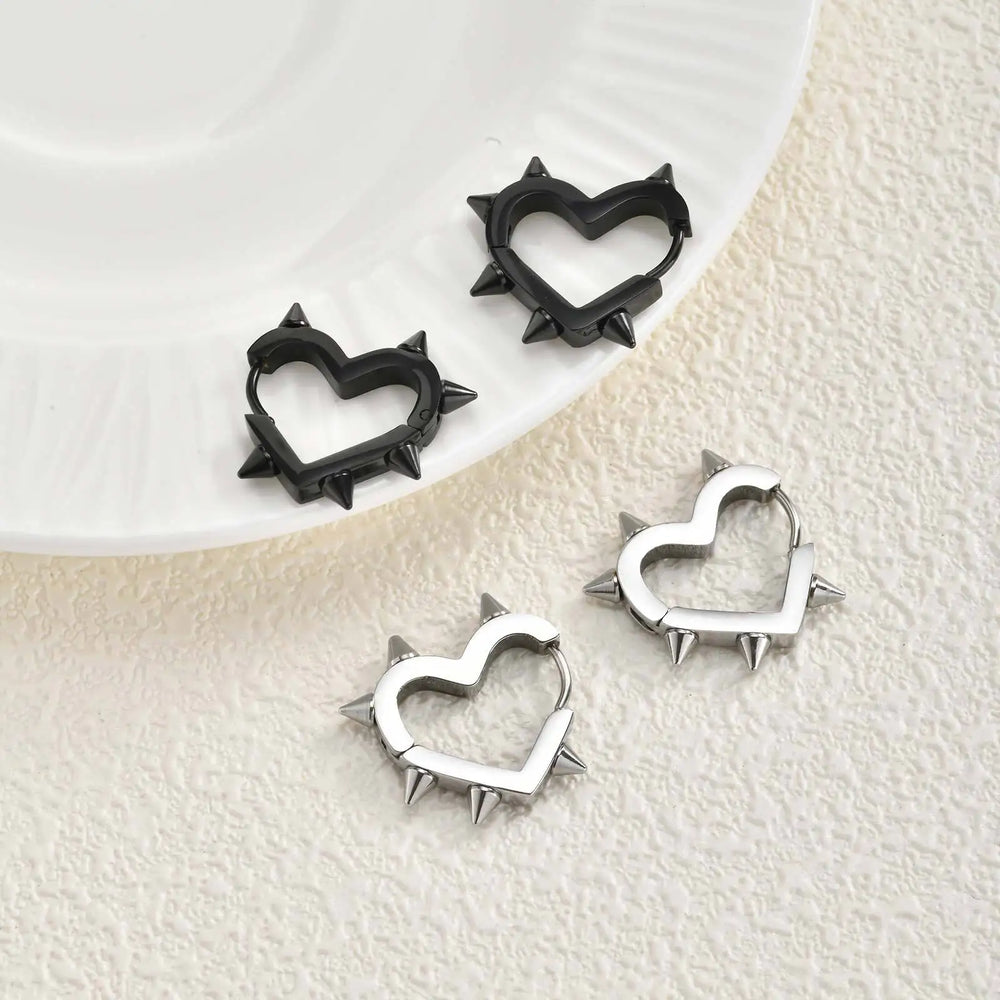 Exaggerated Spike Rivet Heart Stud Earrings | Stainless Steel Goth Punk Jewelry alternate view