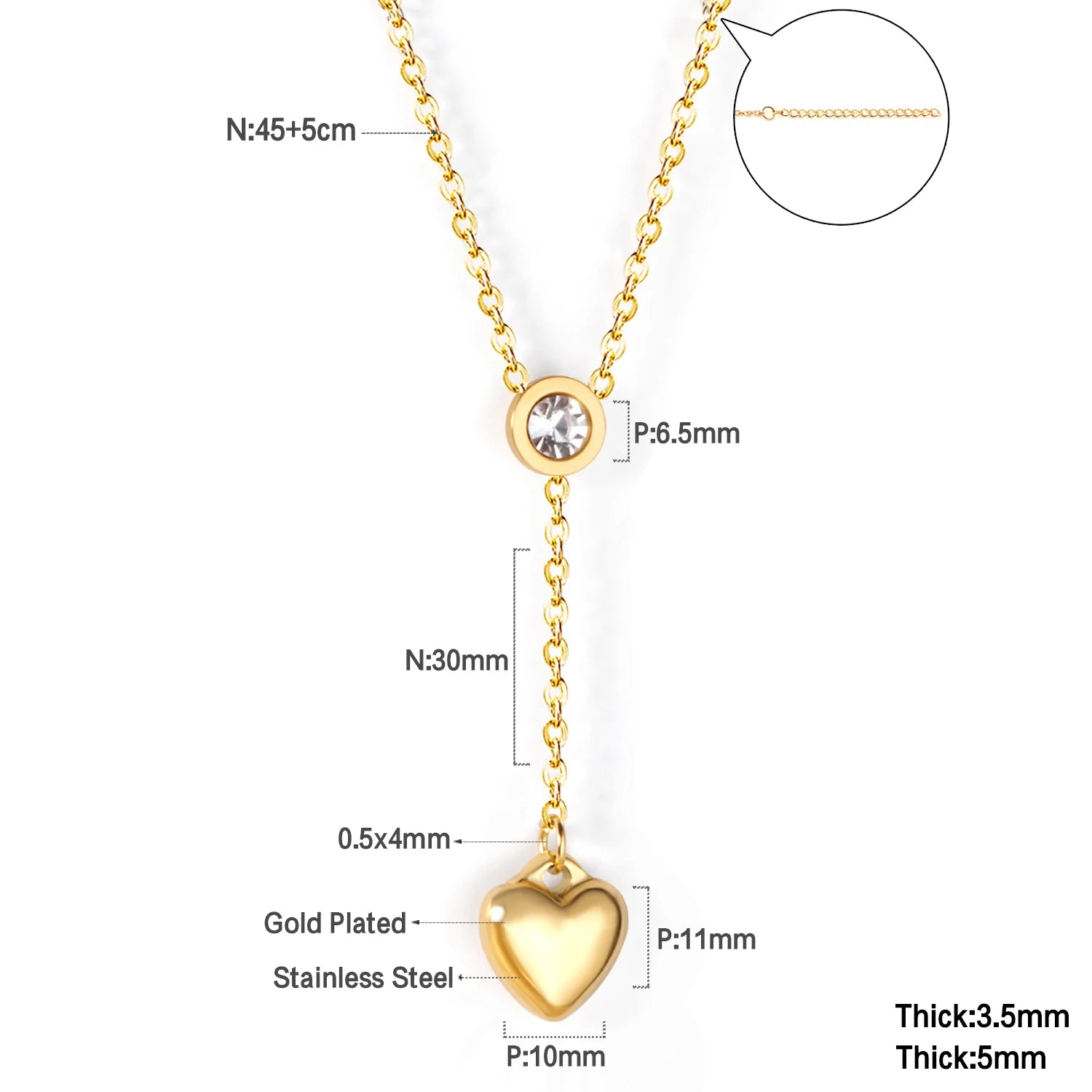 ASONSTEEL Romantic Heart Pendant Necklace | Gold Stainless Steel Choker for Women Gift close-up view
