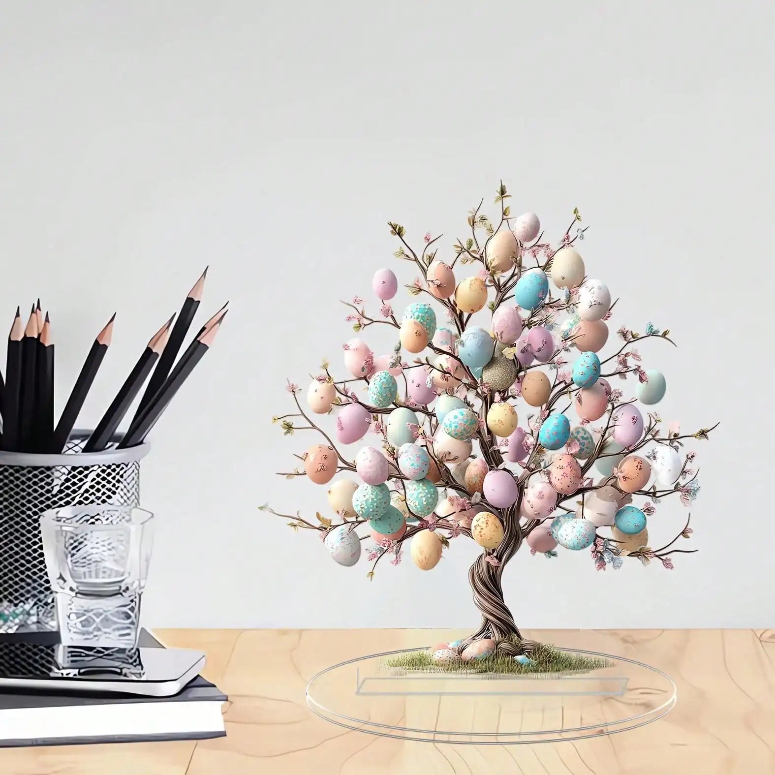 Bohemian Bird Egg Tree Tabletop Decor | Acrylic Easter Home Decoration close-up view
