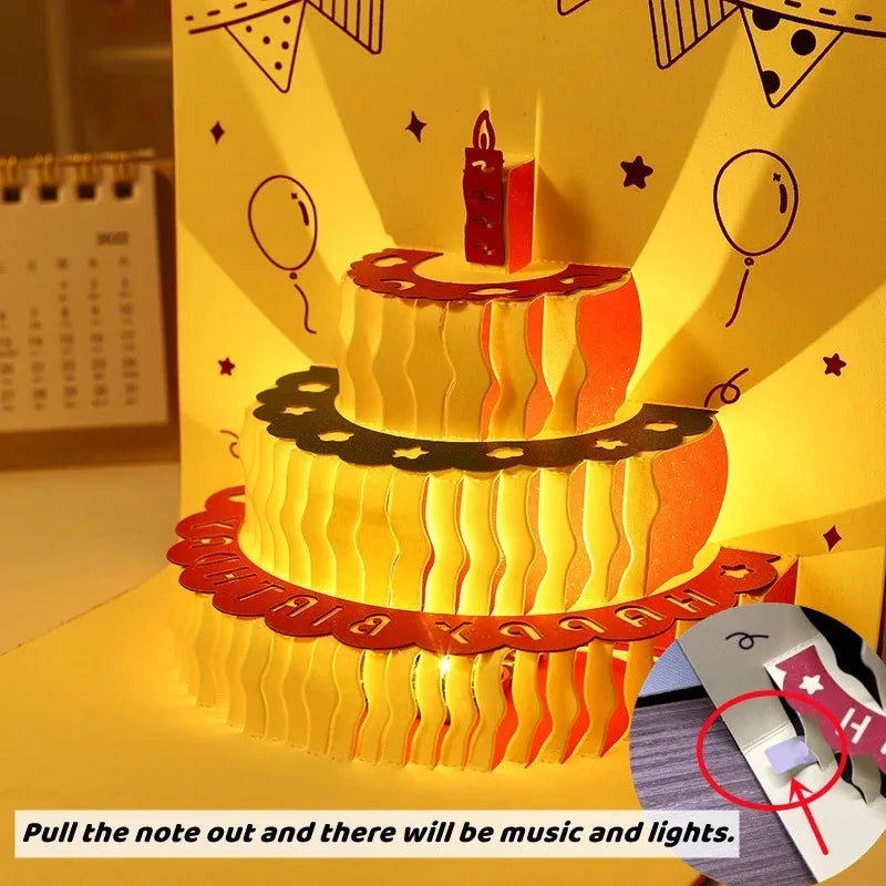 3D Music Light Birthday Card | Pop Up Cake Musical Greeting with Envelope lifestyle view