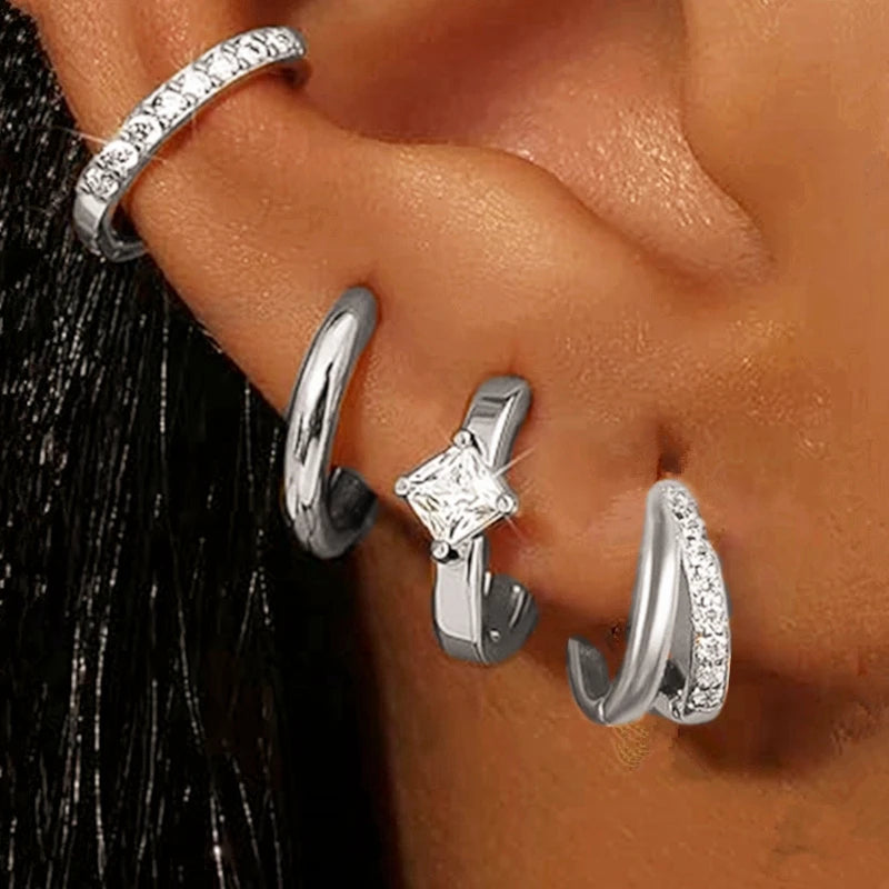 Huggie Hoop Earrings Set for Women | Crystal Zircon Tragus Cartilage Piercing Jewelry lifestyle view