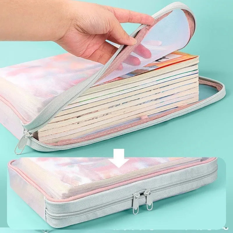 Stationery Storage Bag Double-layer Mesh Zipper Bag Large Capacity Organizer Folders School Office