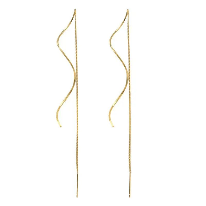 Spiral Drop Earrings for Women | Korean Fashion Wave Line Jewelry detail view