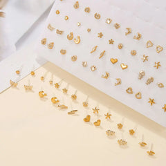 Fashion Geometric 36 Pairs/Lot Mixed Styles Small Stud Earrings For Women Lady Starfi alternate view