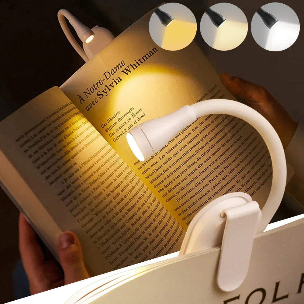 Rechargeable 3-Color Mini LED Book Light | 360° Adjustable Clip Eye Protection Readin alternate view