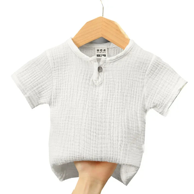 Kids Cotton Linen Long Sleeve T-Shirt | Soft Casual Top for Babies and Toddlers close-up view