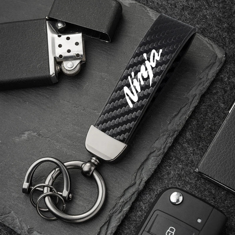 Kawasaki Carbon Fiber Keychain | Microfiber Leather Key Ring for Z400 Z900 Z800 Z750 Z10 detail view