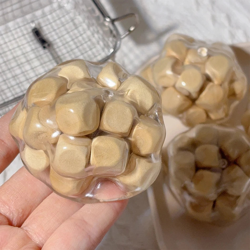Handmade Wooden Noisy Ball Squishy Toy | Creative Stress Relief Fidget Squeeze Ball for Anxiety Rela