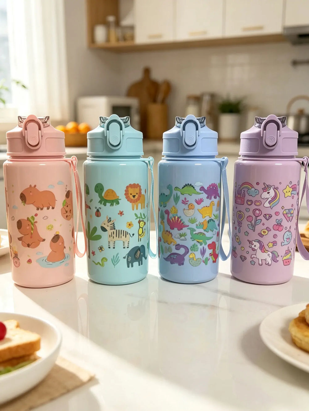 1 Piece 500ml (19 fl oz) Cartoon Printed Straw Cup, Summer Plastic Water Bottle, BPA Free, Portable