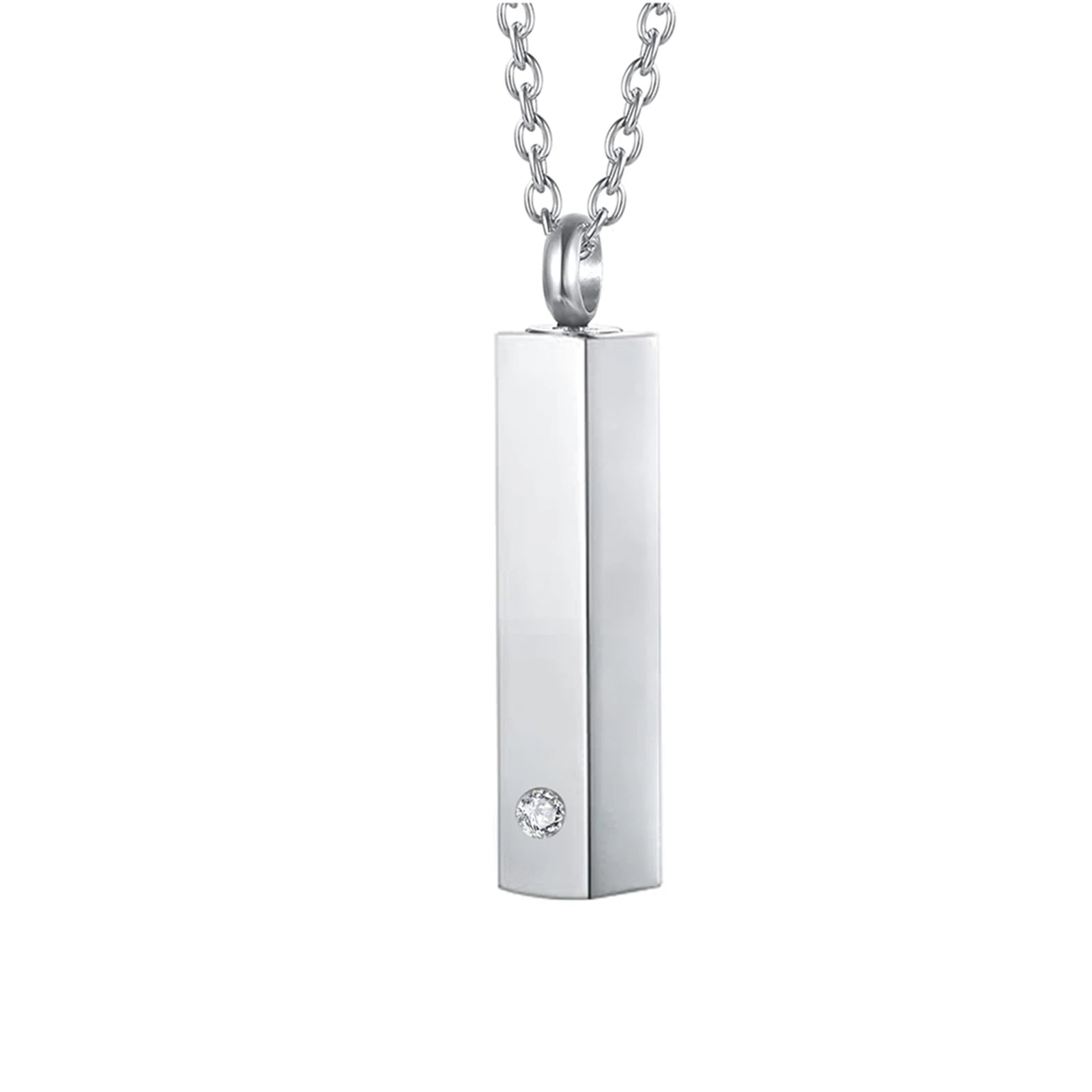 Cube Urn Necklace for Ashes Aluminum Alloy Cremation Necklace with Crystal Memorial Pend detail view