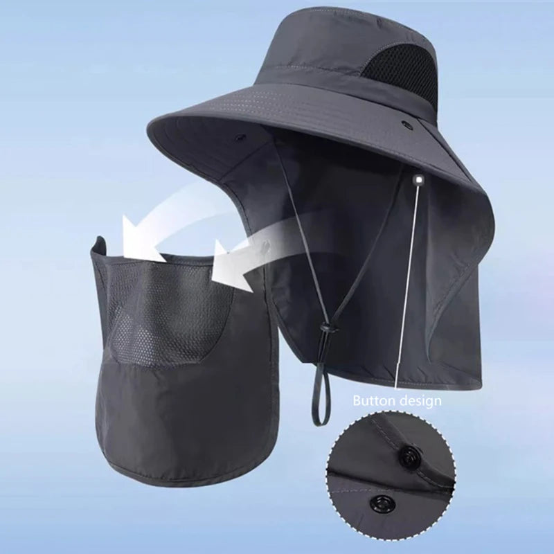 UV Protection Sun Hat | Outdoor Fishing and Hiking Cap with Neck Flap detail view