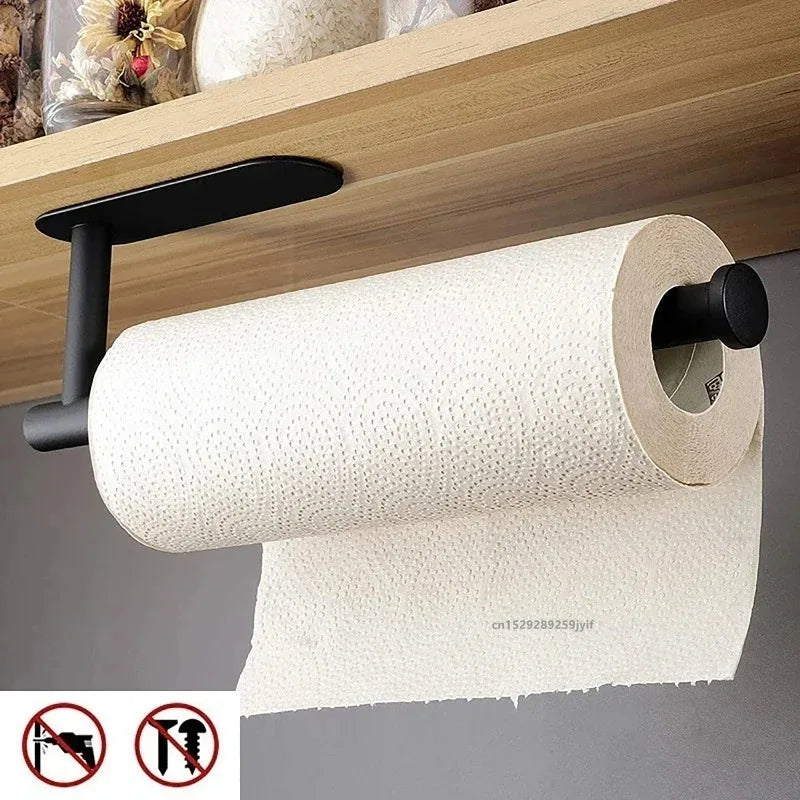 Towel Holder Adhesive Tissue Hanger Toilet Roll Paper Dispenser Cabinet Storage Napkin close-up view