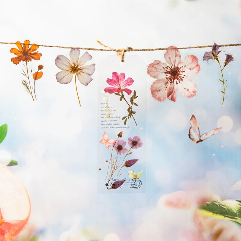 Journal GO 50pcs Dried Flower Collection PET Stickers Decorative Handmade Scrapbooking Material Diary Album Craft Card DIY Label