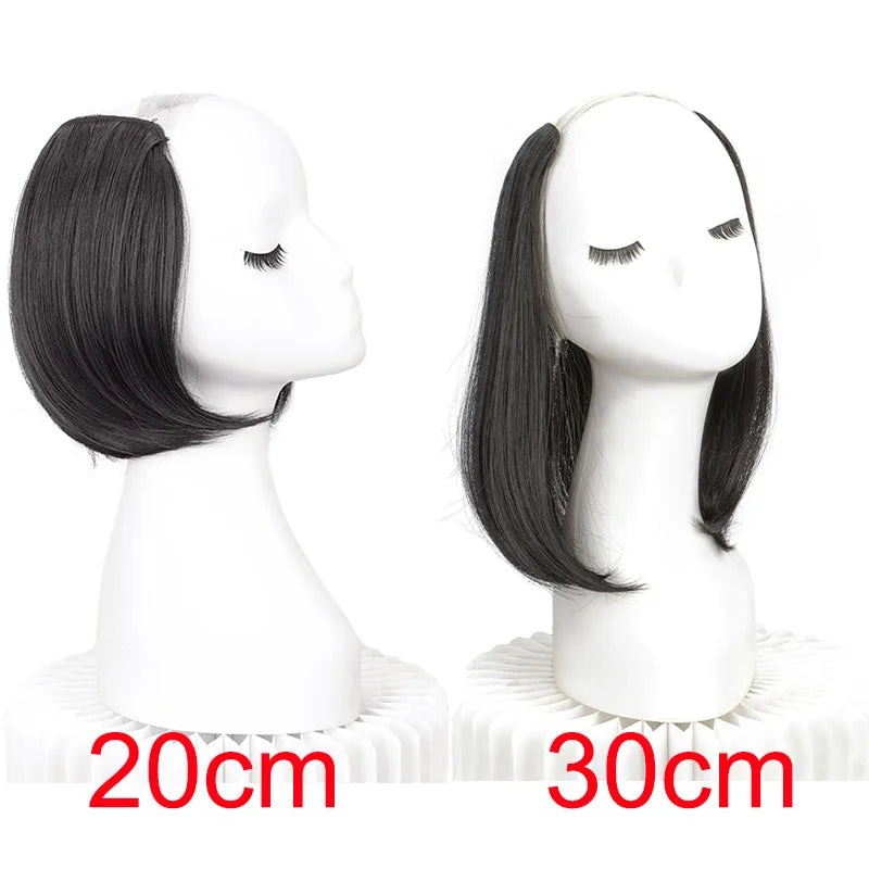 8Inch/12Inch Synthetic Short Straight Hair Pieces Invisible Clip In Hair Pad High Hair E detail view