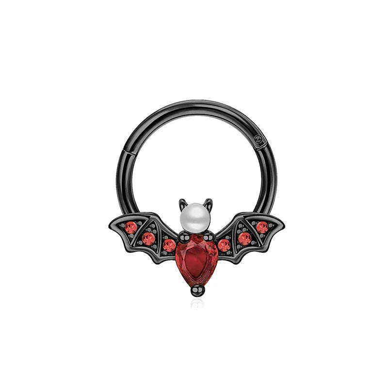1Pcs 16G Halloween Bat Septum Nose Ring Inlaid Shiny Zircon, Sweet Hinged Nose Ring S lifestyle view