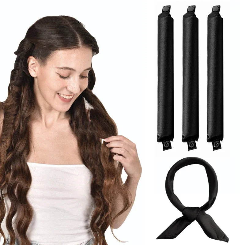 Satin Heatless Hair Curlers | Overnight No Heat Curling Rod Set close-up view