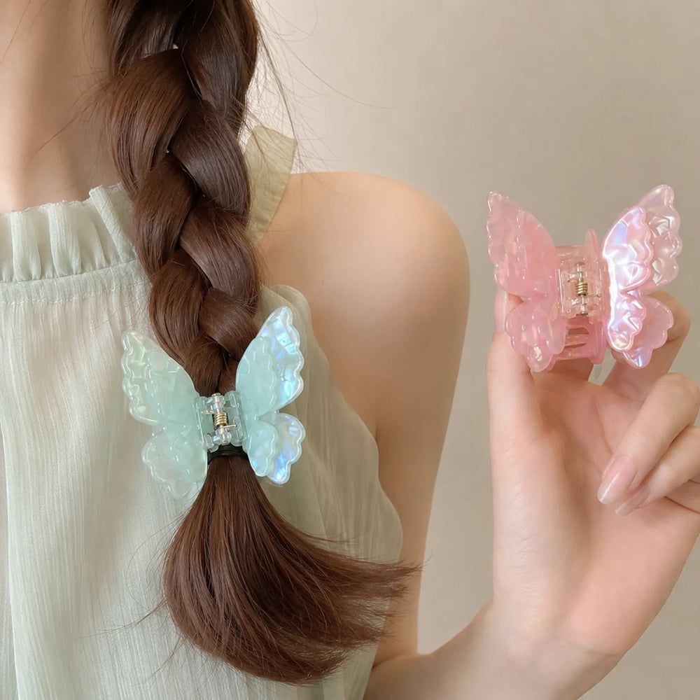 JIVELA Acetate Butterfly Hair Claw Clip Iridescent Mini Jaw Clip for Women Girls Korean French Style