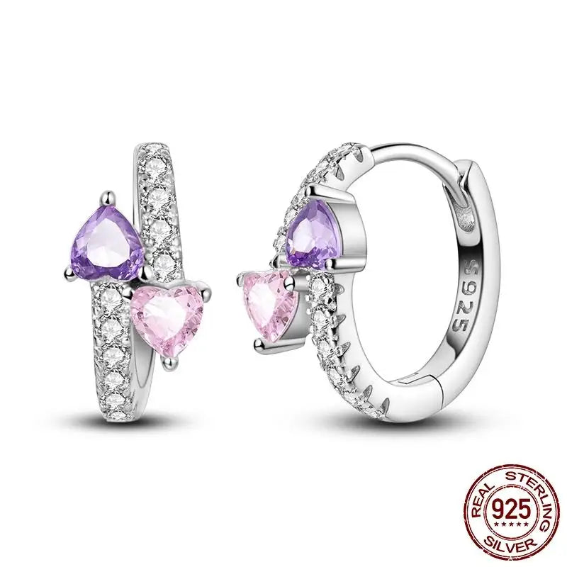 Luminous Shell Women Earrings Original 925 Sterling Silver Pave CZ Star Moon Hoop Earrin detail view