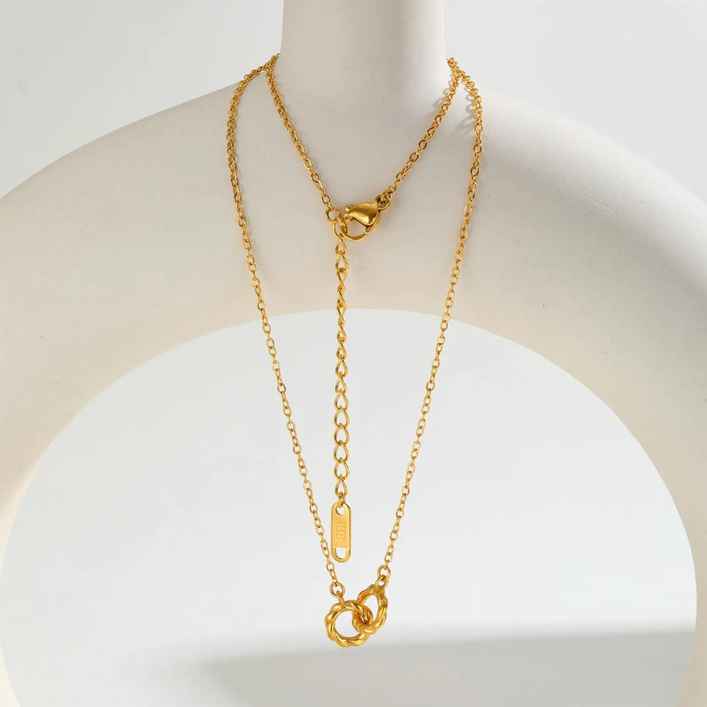 Twist Double Rings Choker Necklace for Women Teen Girl, Simple Stainless Steel Pendant J detail view