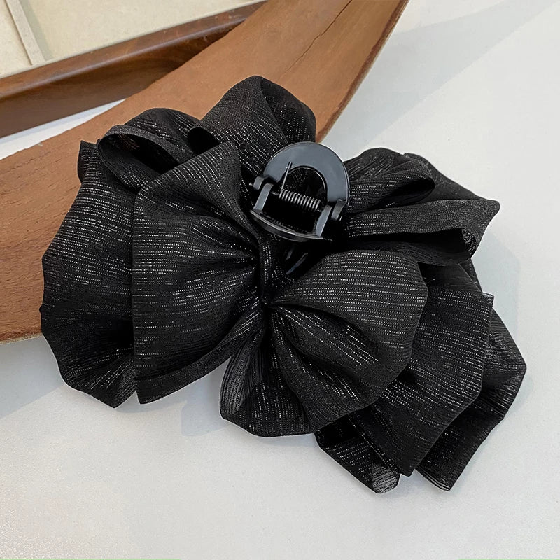 Elegant Mesh Large Hair Clip for Woman Solid Color Back of The Head Shark Clip Fashio alternate view