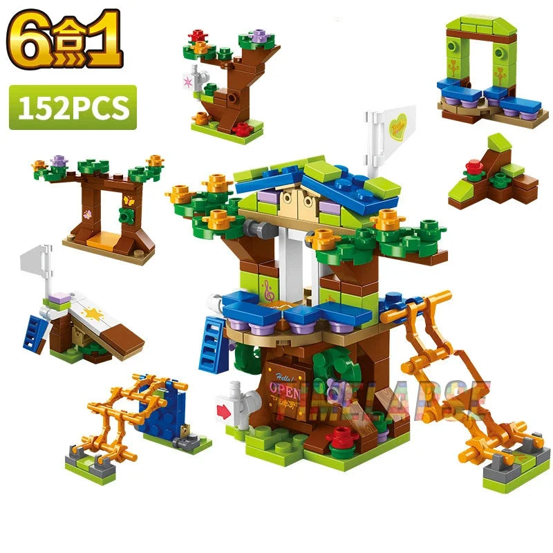6in1 Tree House Building Blocks Set | Girls Castle Room with Climb Slide alternate view