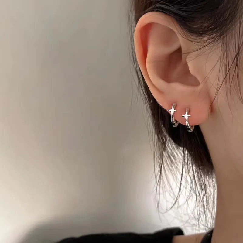 PANJBJ925 Sterling Silver Frosting Hoop Earrings For Women Texture Geometry Design Trend Fashion Jewelry Gift