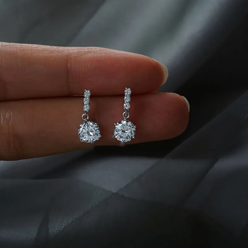 925 Silver Needle Simple Shiny Zircon Earrings Gold Plating Jewelry Crystal Stud Earr alternate view