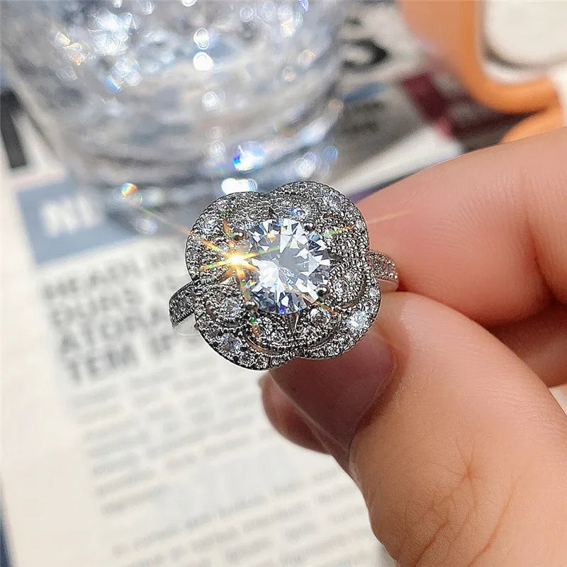 Luxury Jewelry 925 Sterling Silver Large Round Cut White Topaz CZ Diamond Couple Ring lifestyle view