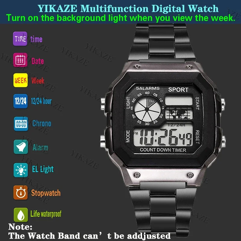MAYZHISU Classic Men's Digital Watches Luxury Stainless Steel Strap Sport Watches Men lifestyle view