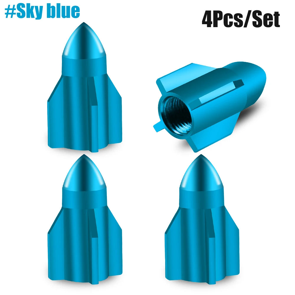 4Pcs/Set Aluminum Rocket Tire Valve Caps for Car Motorcycle Bike Alloy Tyre Valve Cov lifestyle view