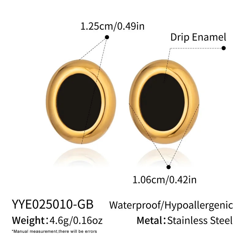 Vintage Oval Stud Earrings | 18K Gold Plated Stainless Steel Natural Stone Jewelry alternate view