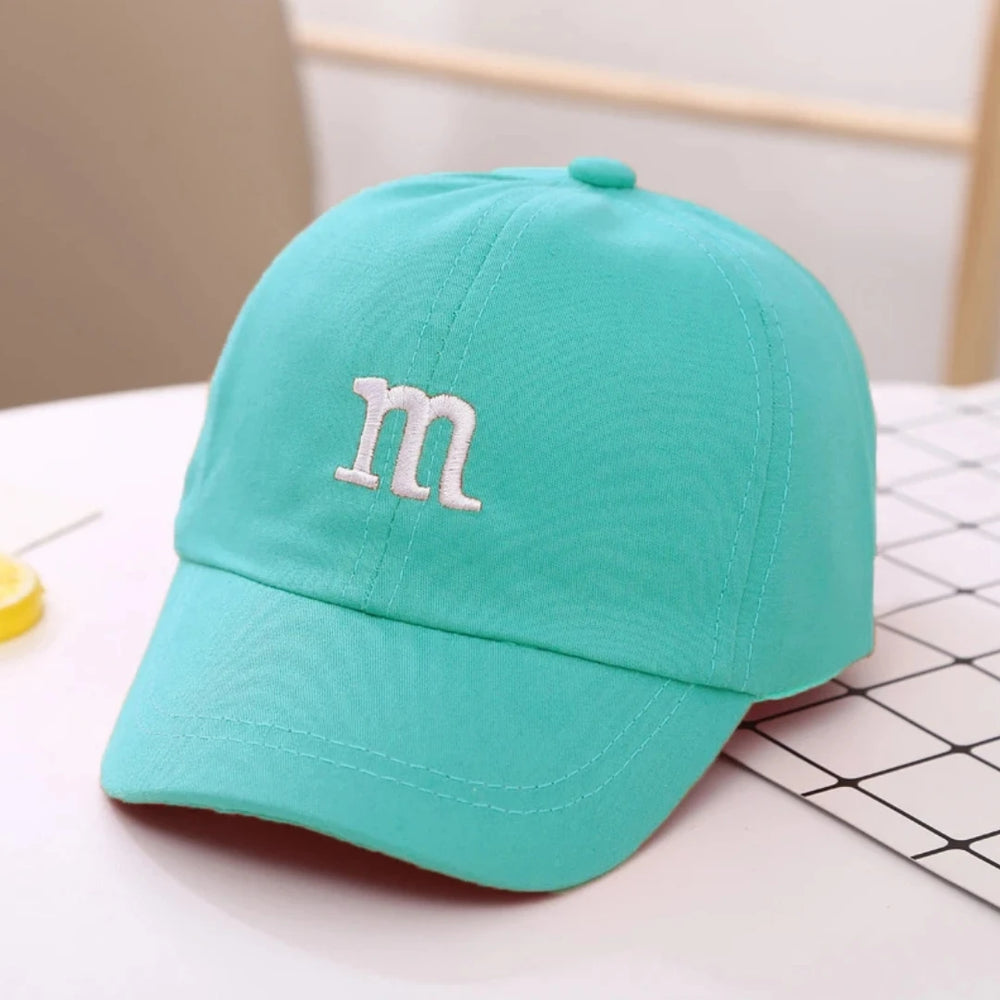 Kids Unisex Baseball Cap with M Letter Embroidery | Adjustable Cotton Sun Hat detail view