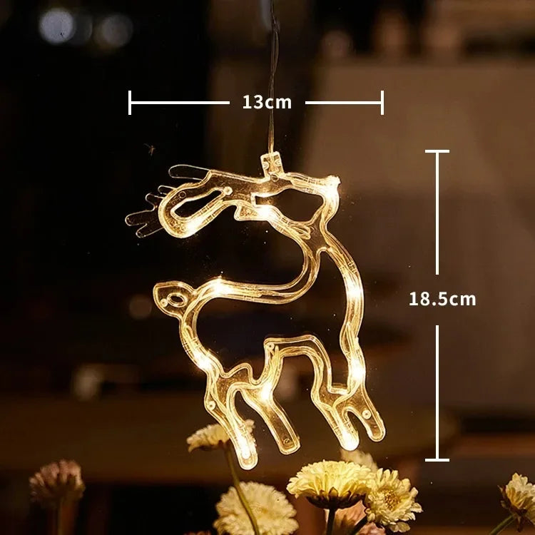 Christmas Window Decor LED Lights | Snowflake Tree Star Deer Sucker Lights for Xmas lifestyle view