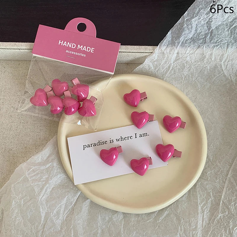6PCS Korea Style Cute Pink Heart Hairpin Mini Hair Claw Grips For Girls Women Children Kids Gift All-match Hair Clip Accessories