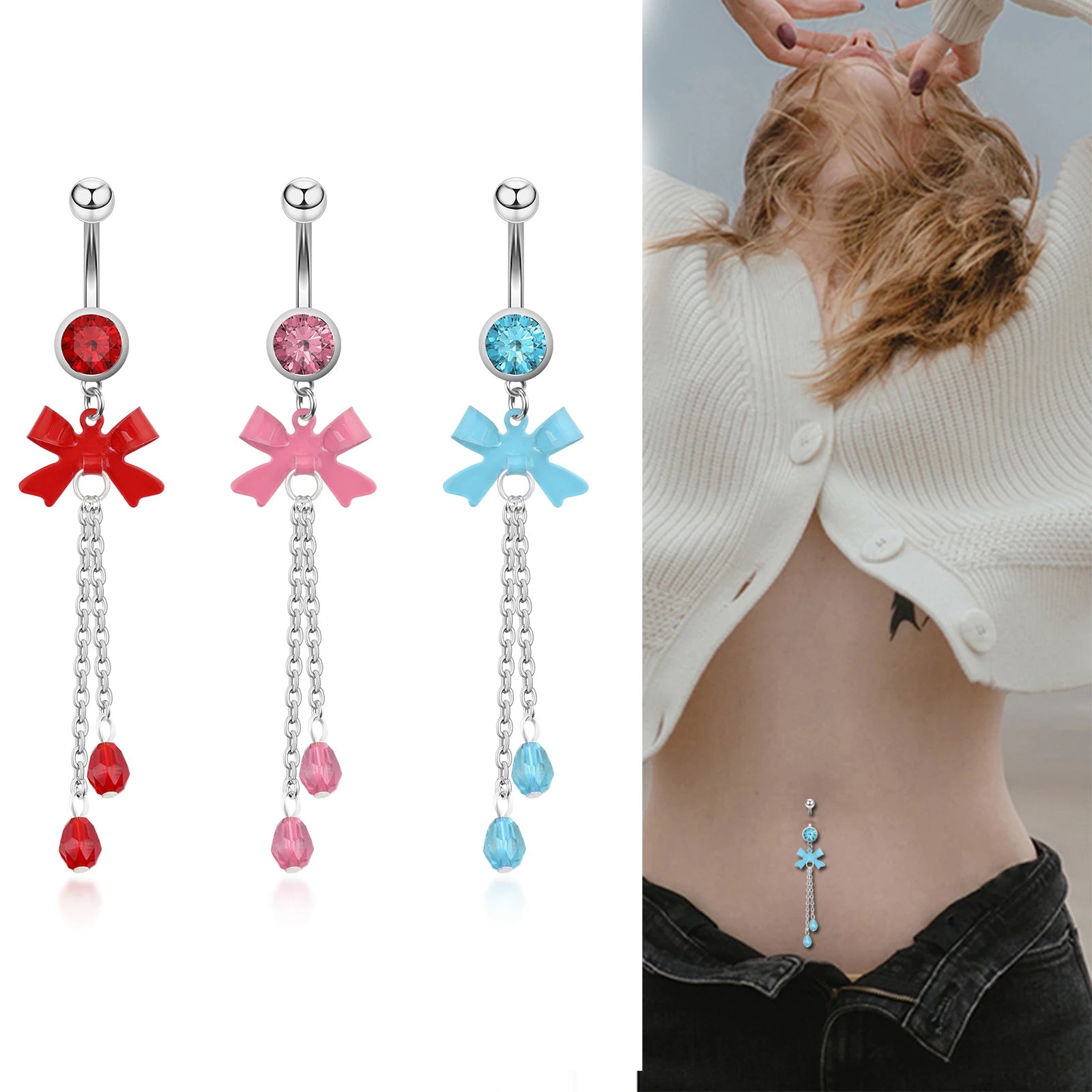 2024 New Belly Button Ring - Creative Butterfly Chain Crystal Navel Piercing Jewelry, Stylish Body J