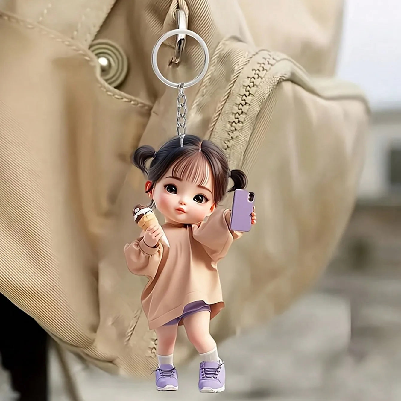 1 Cute Acrylic Girl Keychain, 2D Flat, Holiday Gift, Backpack Accessories, Key Decora alternate view