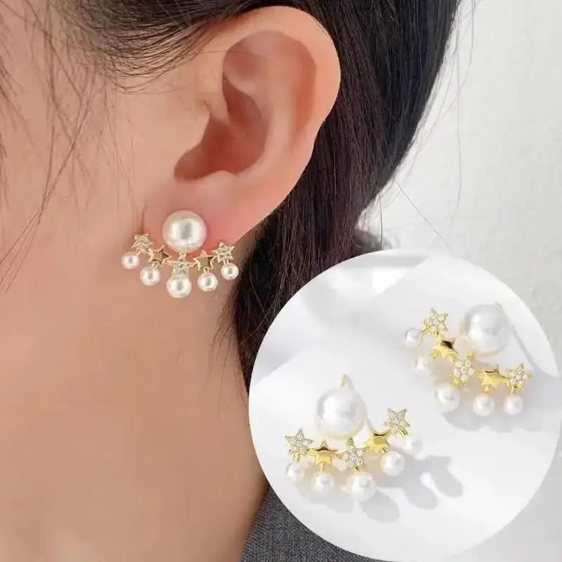 Korean Fashion Seven Star Zircon Earrings | Luxury Crystal Stars Stud Earrings additional angle