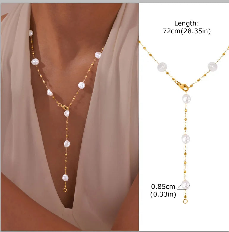 Stainless Steel Lariat Necklace Gold Plated, Dainty Long Necklace Laryered Necklace additional angle
