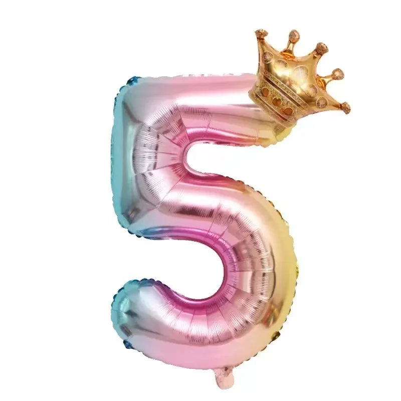 32inch Rainbow Crown Number Foil Balloon Birthday alternate view