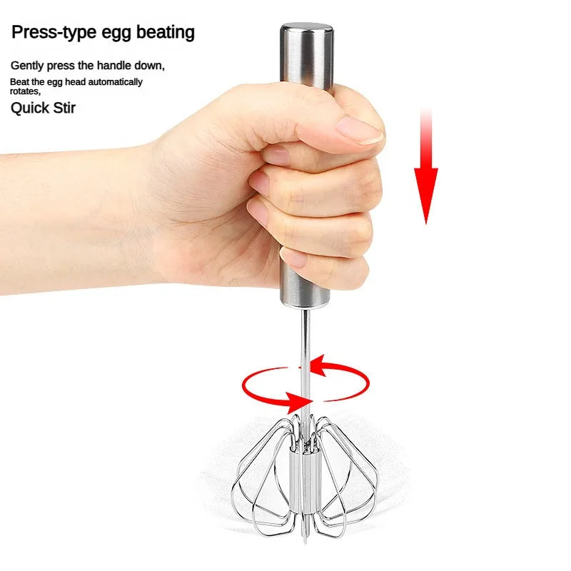 Stainless Steel Manual Egg Beater | Semi-Automatic Rotary Cream Blender for Baking alternate view
